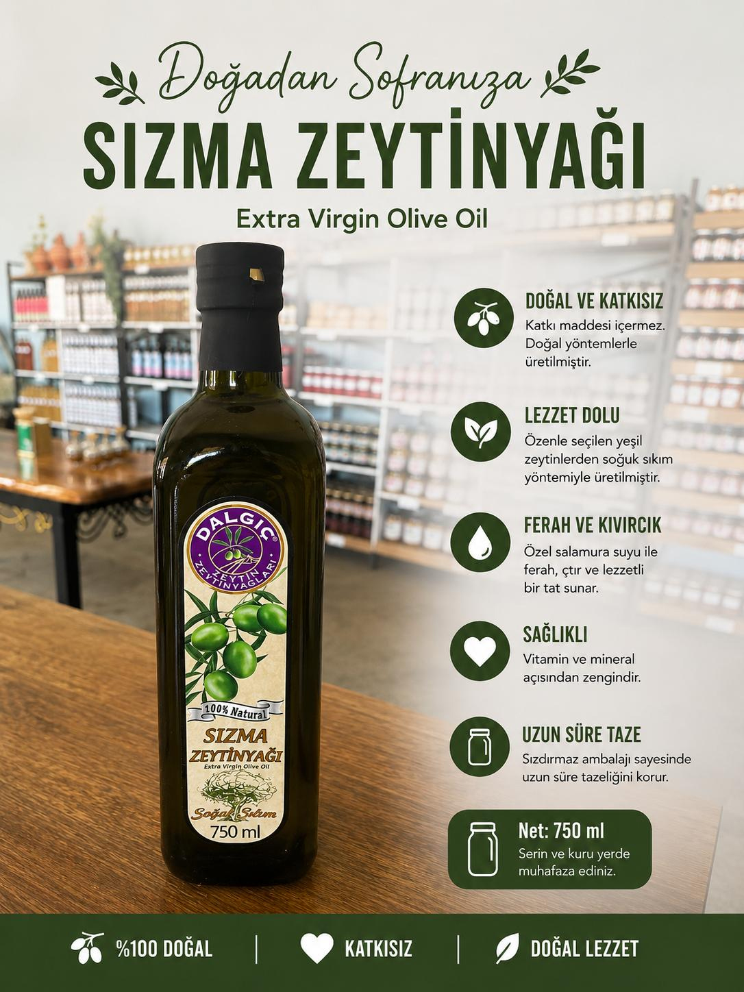 Dalgıç İlkhasat sızma zeytinyağı marasca renkli 750ml