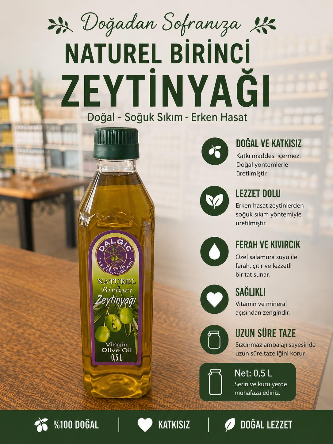Dalgıç Naturel birinci zeytinyağı pet 500 ml