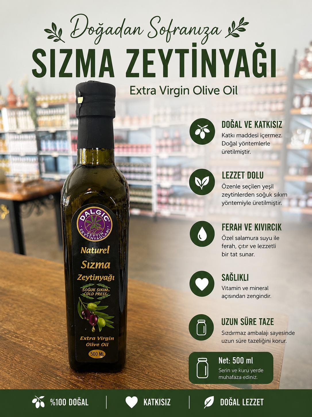 Dalgıç ilk hasat sızma zeytinyağı marasca cam 500ml
