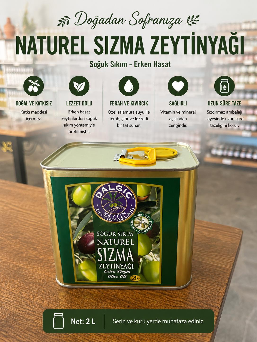 Dalgıç ilk hasat sızma zeytinyağı teneke 2lt