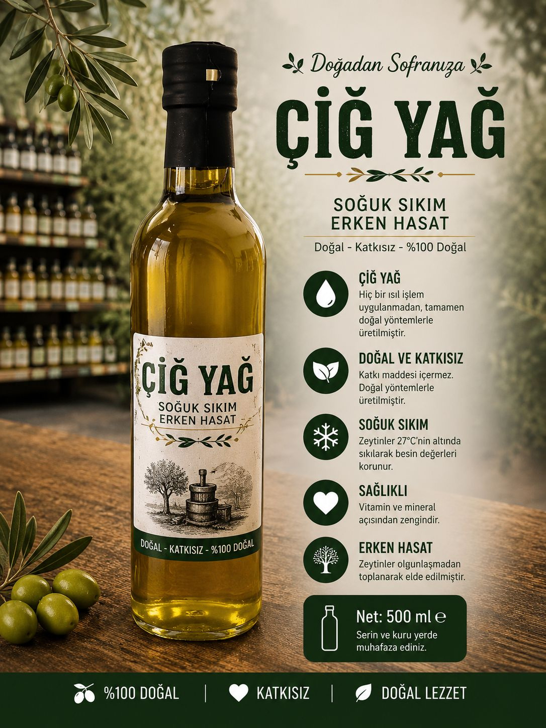 Dalgıç Çiğ Yağ (zeytin sütü) 500 ml cam