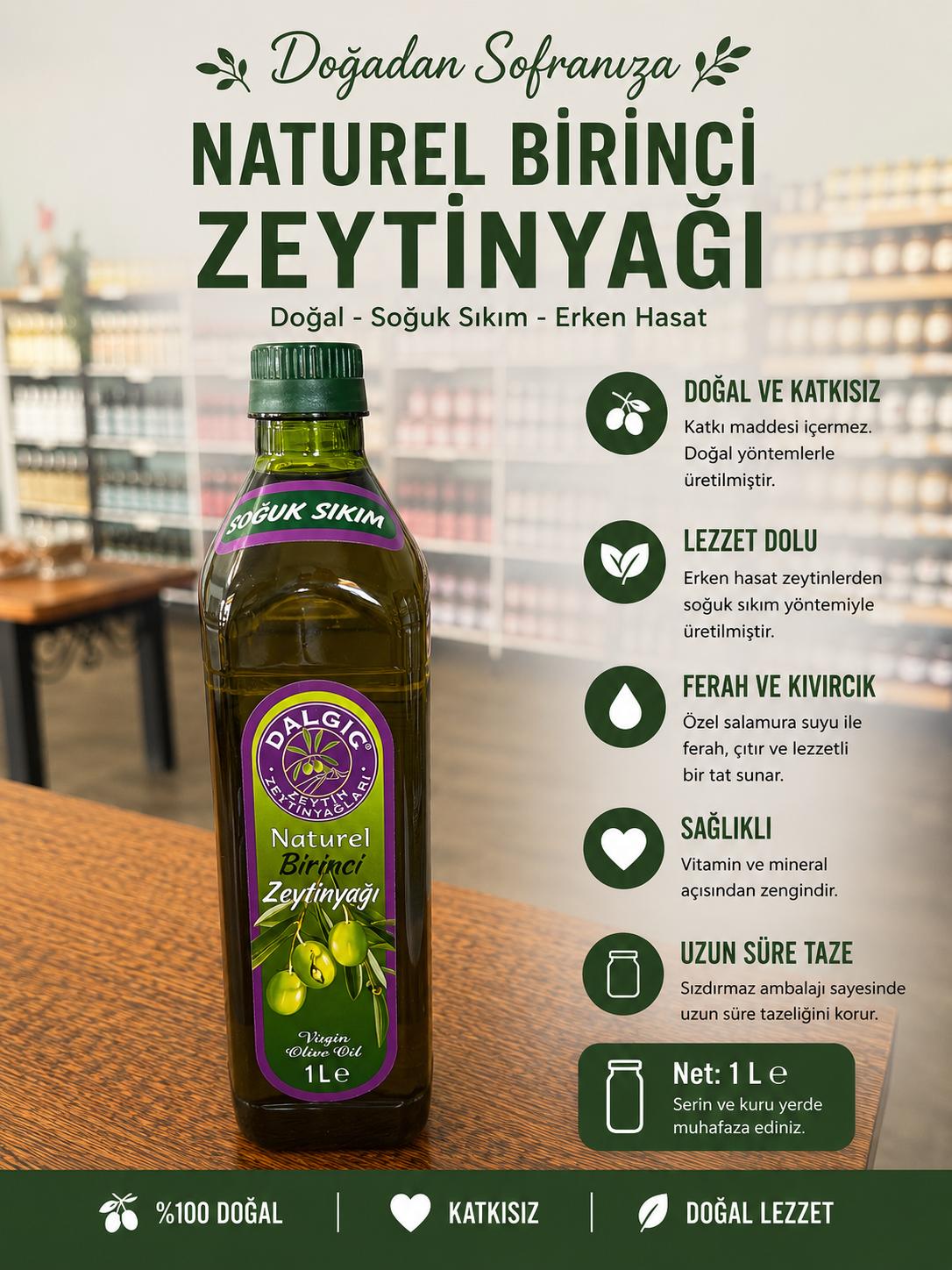 Dalgıç Naturel Birinci Zeytinyağı 1 Lt