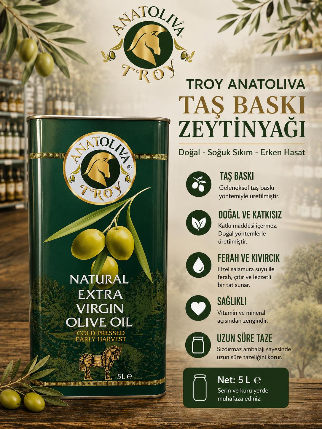 Troy Anatolıva Taş Baskı Zeytinyağı 5 lt