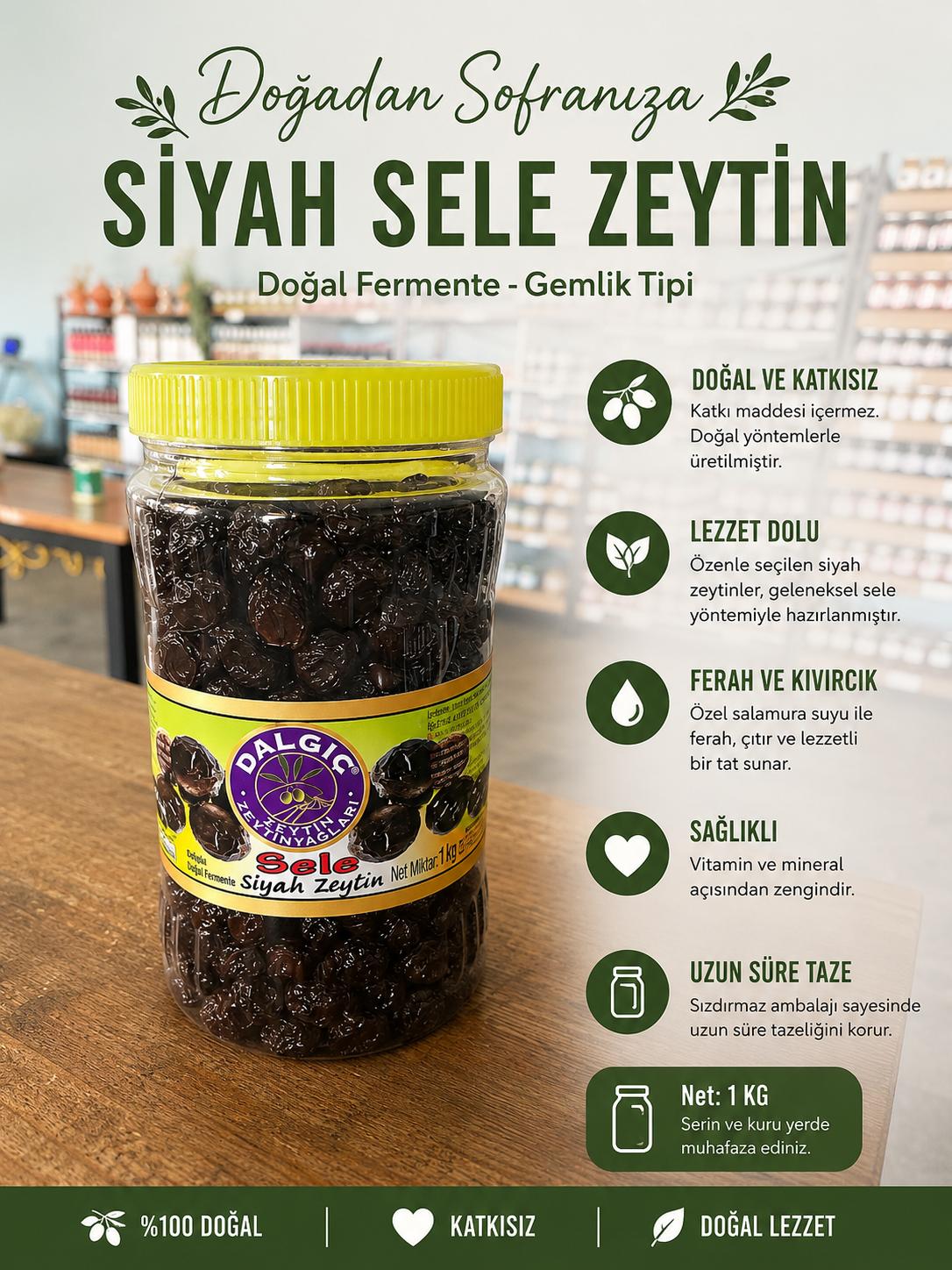 Dalgıç Siyah Sele Zeytin 1Kg