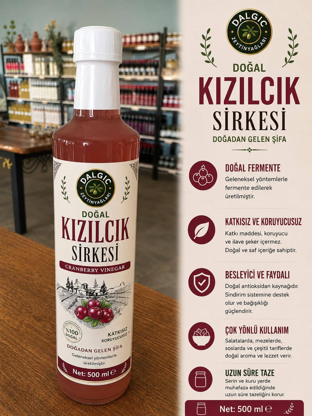 Dalgıç Doğal Kızılcık Sirkesi 700 ml