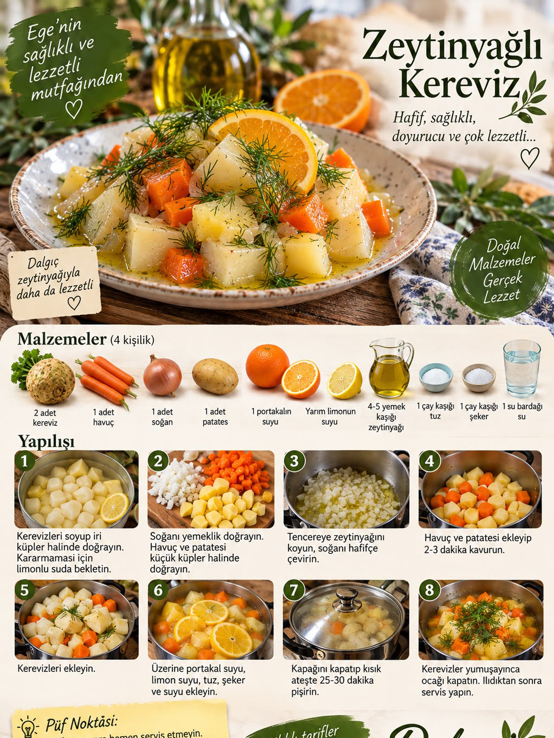 Dalgıç Naturel Sızma Zeytinyağlı Kereviz Yemeği Tarifi